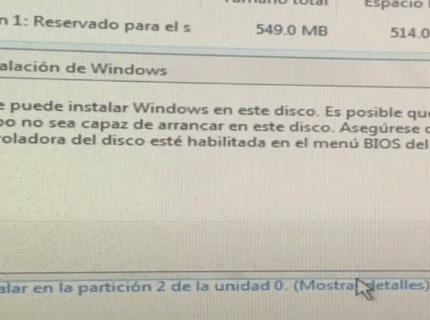 no se puede instalar windows en este disco